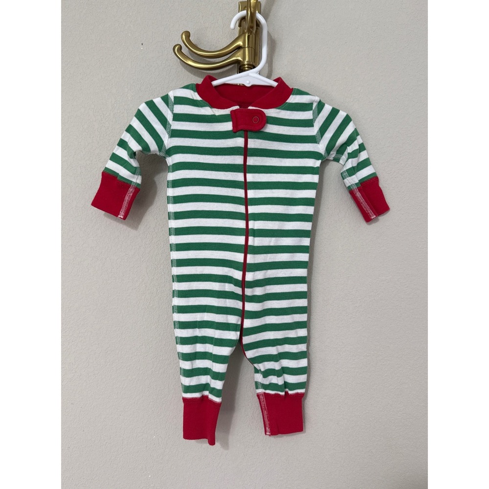 Hanna Andersson Striped Sleeper Jumpsuit Baby 0-6 Months Green Red Christmas